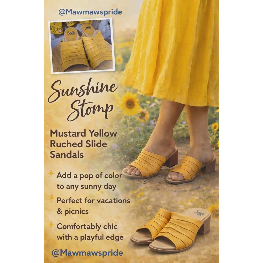 WALKING ON SUNSHINE Söfft Leather Heeled Slide Sandals  Ruched Open‎ Toe 7.5